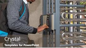  Presentation with man door - PPT theme having african-man-inserting-the-code background and a violet colored foreground