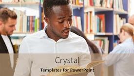  Presentation with test - Cool new slides with african-man-is-learning backdrop and a coral colored foreground