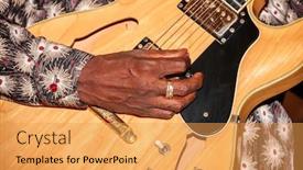  Presentation with electric guitar - Audience pleasing PPT theme consisting of african man playing electric guitar at a concert backdrop and a yellow colored foreground