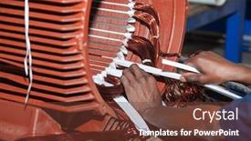  Presentation with electric motor - Presentation theme with man rewinding a giant electric background and a tawny brown colored foreground