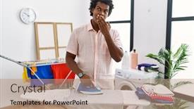  Presentation with curly hair - Presentation design having african-man-with-curly-hair background and a  colored foreground