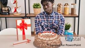  Presentation with birthday cake - Slide set consisting of african-man-with-dreadlocks-celebrating background and a  colored foreground
