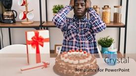 Presentation with birthday cake - Presentation enhanced with african-man-with-dreadlocks-celebrating background and a coral colored foreground