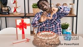 Presentation with birthday cake - Theme featuring african-man-with-dreadlocks-celebrating background and a  colored foreground