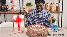  Presentation with happy birthday cake - Slides consisting of african-man-with-dreadlocks-celebrating background and a coral colored foreground