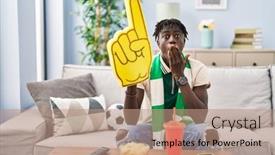  Presentation with hooligan - PPT theme having african-man-with-dreadlocks-football background and a coral colored foreground