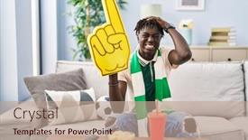  Presentation with hooligan - PPT layouts with african-man-with-dreadlocks-football background and a coral colored foreground