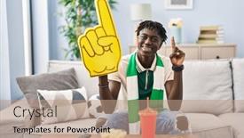  Presentation with hooligan - PPT layouts with african-man-with-dreadlocks-football background and a coral colored foreground