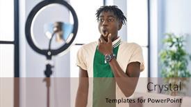  Presentation with african tribes - PPT layouts having african-man-with-dreadlocks-recording background and a coral colored foreground