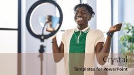 Presentation with recording - Slide set featuring african-man-with-dreadlocks-recording and a coral colored foreground