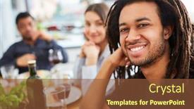  Presentation with dining - Amazing PPT theme having african-man-with-dreadlocks-sits backdrop and a tawny brown colored foreground