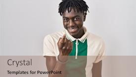  Presentation with over come challanges - Slide set consisting of african-man-with-dreadlocks-standing background and a coral colored foreground