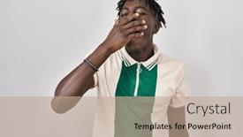  Presentation with sleepiness - Presentation design with african-man-with-dreadlocks-standing background and a coral colored foreground