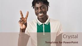  Presentation with victory - Slides with african-man-with-dreadlocks-standing background and a coral colored foreground