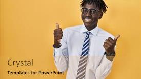  Presentation with winner - Presentation having african-man-with-dreadlocks-standing background and a yellow colored foreground