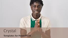  Presentation with praying hands - Theme with african-man-with-dreadlocks-standing background and a coral colored foreground
