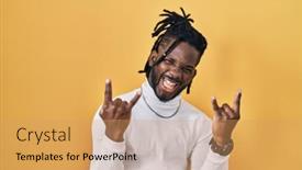  Presentation with yellow music - PPT theme having african-man-with-dreadlocks-wearing background and a coral colored foreground