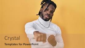  Presentation with violence - Presentation theme enhanced with african-man-with-dreadlocks-wearing background and a coral colored foreground