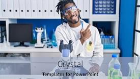  Presentation with scientist - PPT layouts featuring african-man-with-dreadlocks-working background and a light blue colored foreground
