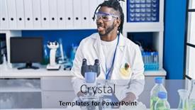  Presentation with scientist - Presentation featuring african-man-with-dreadlocks-working background and a  colored foreground