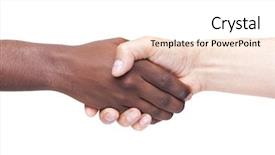  Presentation with hand shake telephone - Colorful presentation enhanced with african man's hand shaking backdrop and a white colored foreground