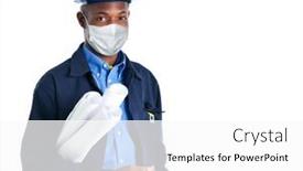  Presentation with covid coronavirus - Cool new PPT layouts with african-masked-architect-portrait-isolated backdrop and a white colored foreground