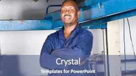  Presentation with electronic mechanic components - PPT theme consisting of african mechanic in side garage background and a ocean colored foreground