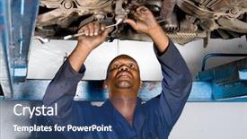  Presentation with mechanic - Presentation theme featuring african mechanic working background and a ocean colored foreground