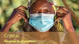  Presentation with covid coronavirus - Colorful presentation theme enhanced with african-middle-aged-woman-female backdrop and a  colored foreground