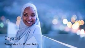  Presentation with woman muslim - Beautiful PPT layouts featuring african-modern-muslim-woman backdrop and a light blue colored foreground