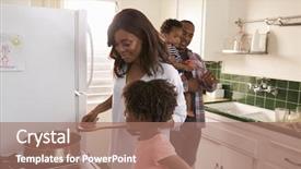  Presentation with kitchen - Cool new PPT theme with african mother - family at home preparing meal backdrop and a coral colored foreground
