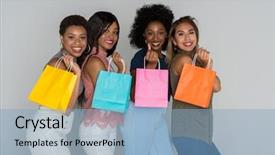  Presentation with worried young female college student - Beautiful theme featuring african mother - group of young female friends backdrop and a light blue colored foreground