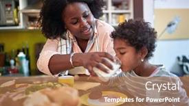  Presentation with healthy drink - Theme enhanced with african-mother-helping-her-daughter background and a coral colored foreground