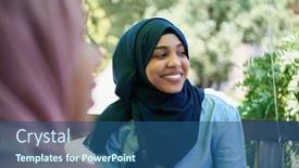  Presentation with woman muslim - Cool new slide deck with african-muslim-business-woman-portrait backdrop and a ocean colored foreground