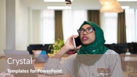  Presentation with green relaxation - Beautiful PPT theme featuring african-muslim-business-woman-wearing backdrop and a coral colored foreground