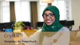  Presentation with woman muslim - Colorful presentation enhanced with african-muslim-business-woman-wearing backdrop and a yellow colored foreground