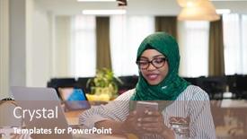  Presentation with hijab modern - Presentation theme consisting of african-muslim-business-woman-wearing background and a coral colored foreground