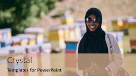  Presentation with muslim - Beautiful presentation design featuring african-muslim-businesswoman-portrait backdrop and a coral colored foreground