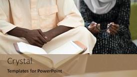  Presentation with islam quran - Slide set having reading quran holly islam book background and a coral colored foreground