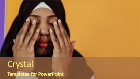  Presentation with woman muslim - PPT layouts having african-muslim-woman-wearing-hijab background and a tawny brown colored foreground