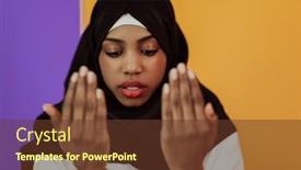  Presentation with woman muslim - Slide set enhanced with african-muslim-woman-wearing-hijab background and a tawny brown colored foreground