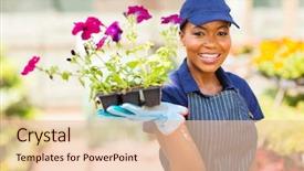  Presentation with happy 30th birthday word cloud - Slide set featuring african nursery worker holding flower background and a lemonade colored foreground