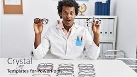  Presentation with optometry - Presentation enhanced with african-optician-man-with-curly background and a light gray colored foreground