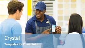  Presentation with salesman - Theme with african paint store salesman helping background and a light blue colored foreground