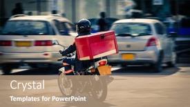  Presentation with african people - Audience pleasing presentation theme consisting of african-people-delivery-man backdrop and a coral colored foreground