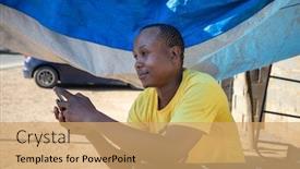  Presentation with people street - Slide set having african-people-in-the-township background and a coral colored foreground