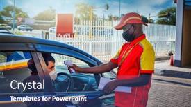  Presentation with petrol station - Presentation theme enhanced with african-petrol-attendant-checking-temperature background and a ocean colored foreground
