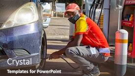  Presentation with presure - Amazing presentation theme having african-petrol-attendant-checking-tire backdrop and a tawny brown colored foreground