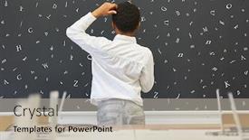  Presentation with elementary school - Theme with african-pupil-stands-in-front background and a soft green colored foreground