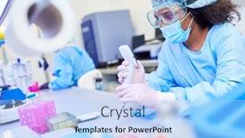  Presentation with coronavirus researcher - Beautiful slide deck featuring african-researcher-works-on-covid backdrop and a light blue colored foreground